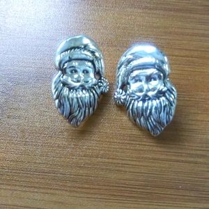 Santa Clause Earrings Signed Silver Christmas Party 1 2/8" Holiday New